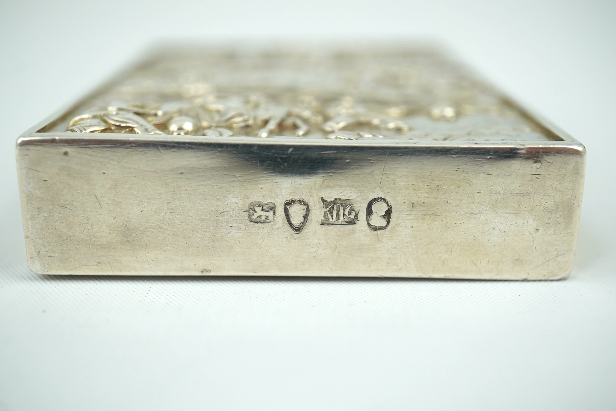 A 19th century Chinese export silver card case, maker possibly Khecheong, Canton